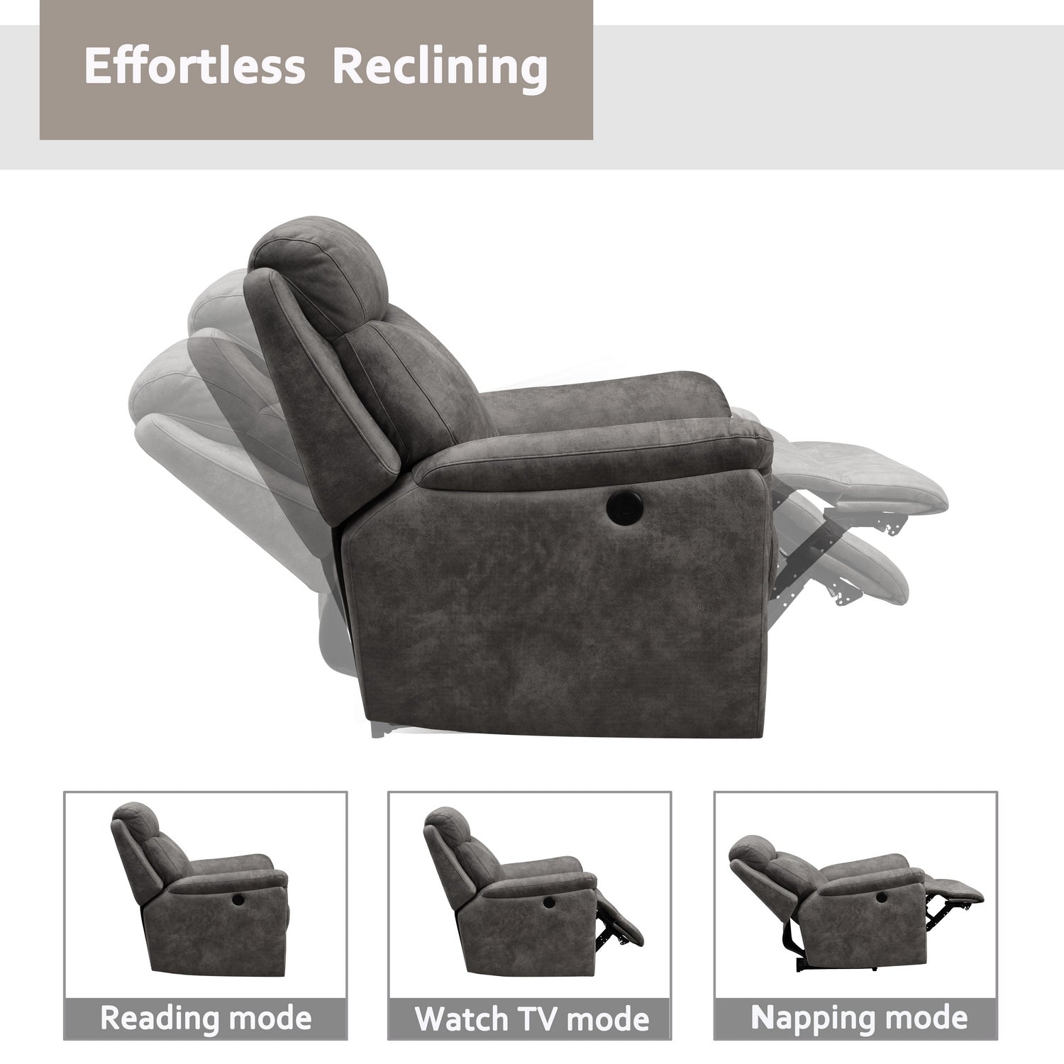 36.2" X 39.37" X 41.7" Brown Air Leather - Power Recliner with USB port