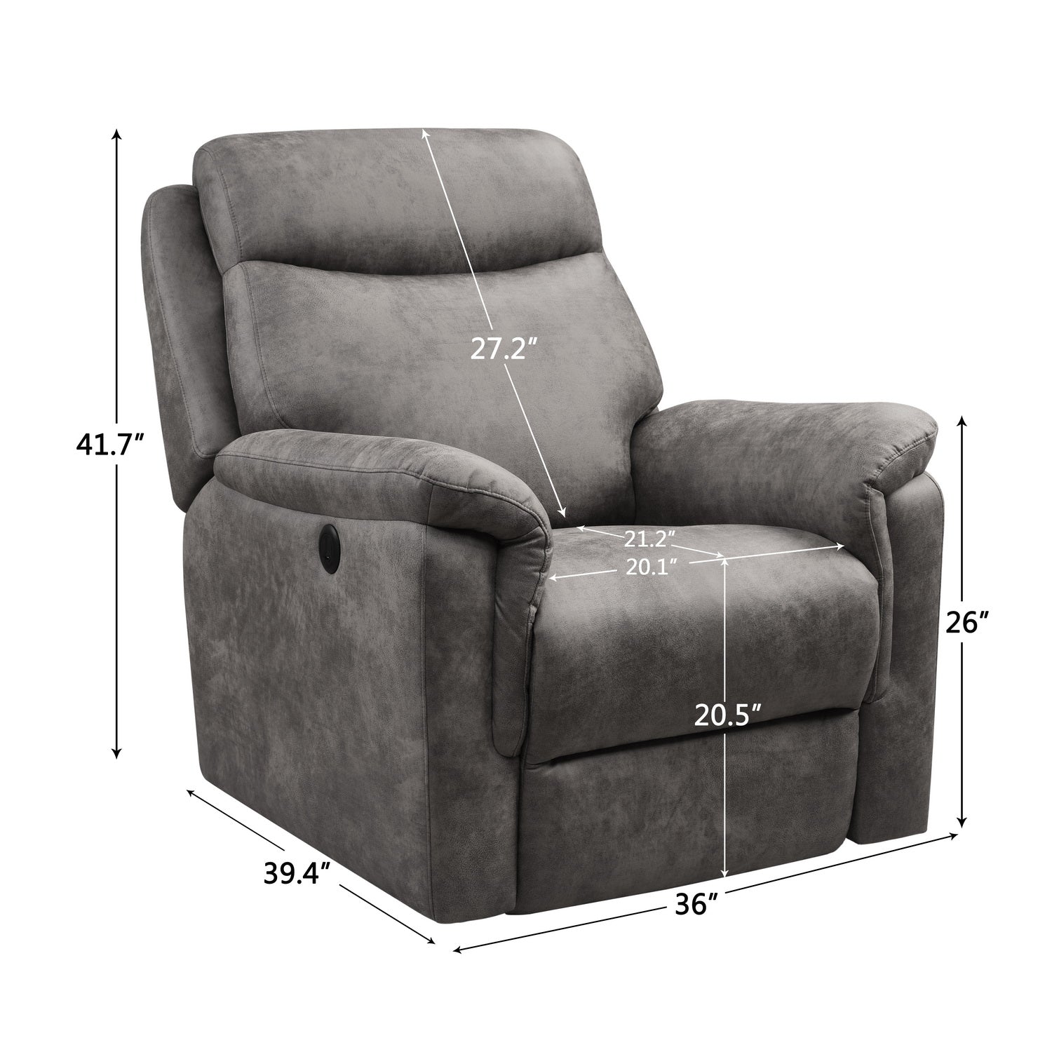 36.2" X 39.37" X 41.7" Brown Air Leather - Power Recliner with USB port