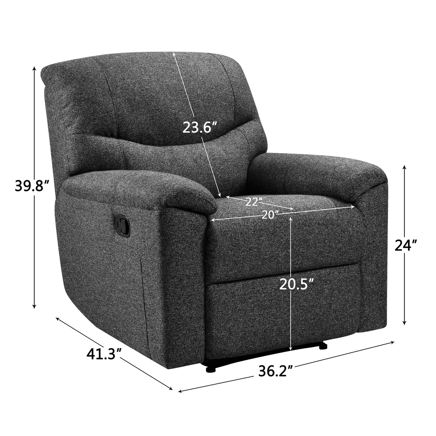 36.22" X 41.33" X 39.8" Black Fabric Manual Recliner