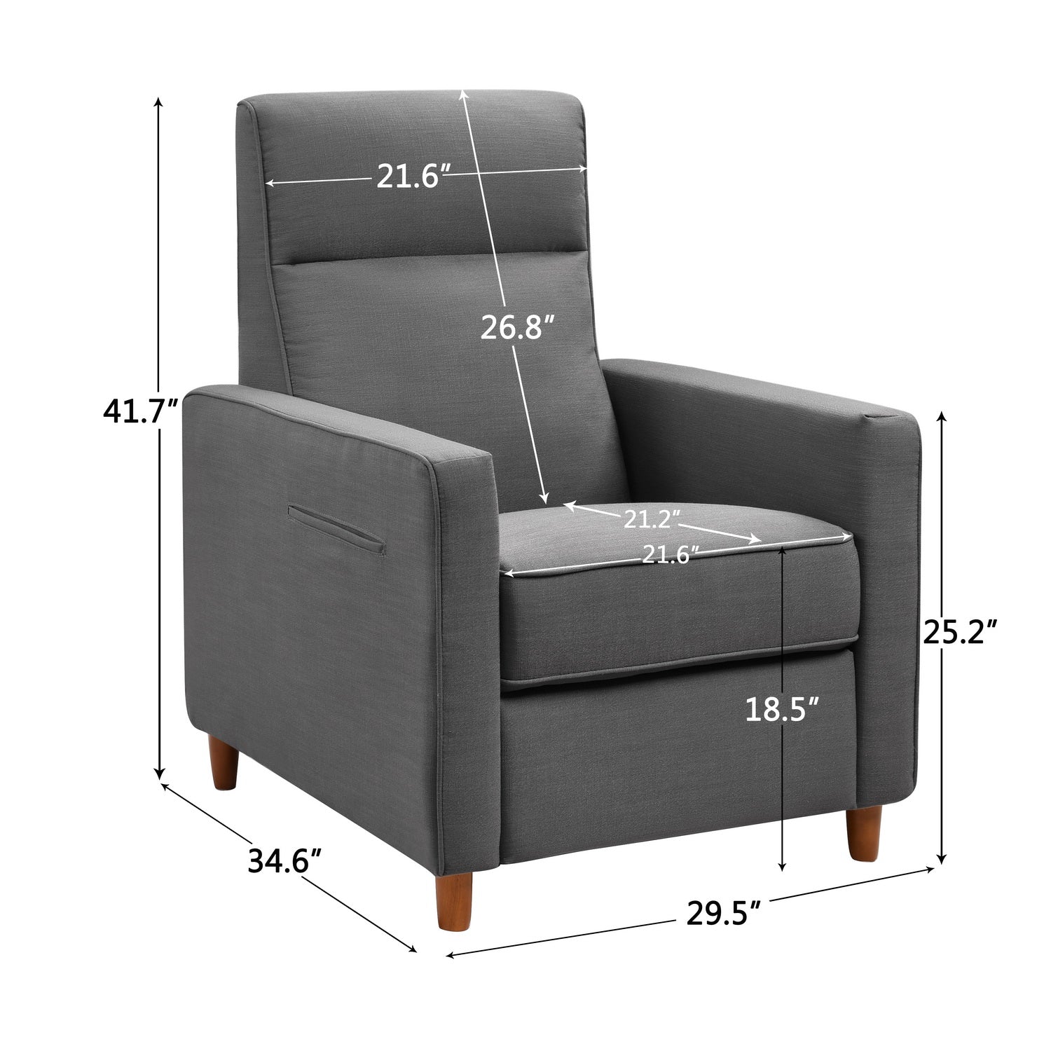 29.52" X 34.64" X 41.7" Dark Grey Fabric Manual Recliner