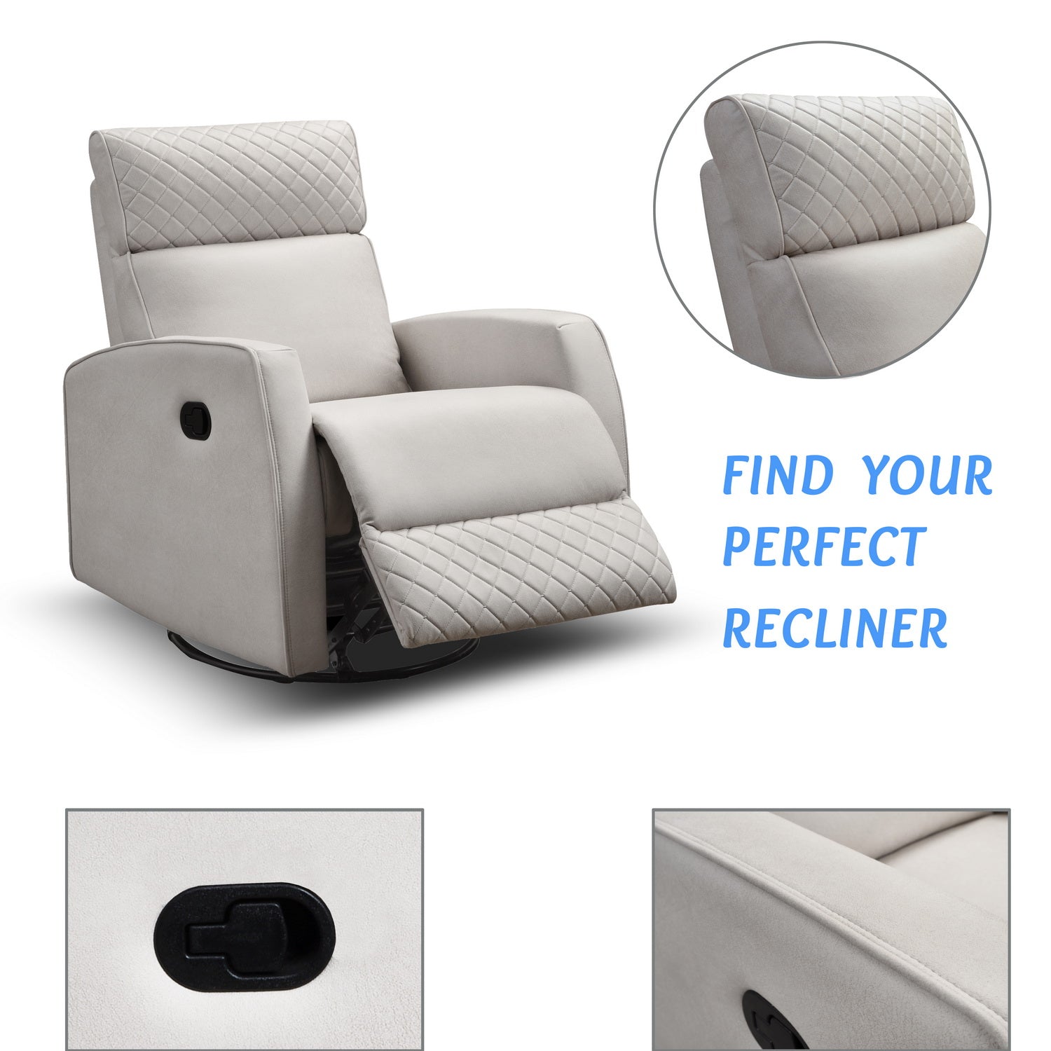 3.31" X 37.4" X 39.4" Cream Air Leather - Glider & Swivel Manual Recliner