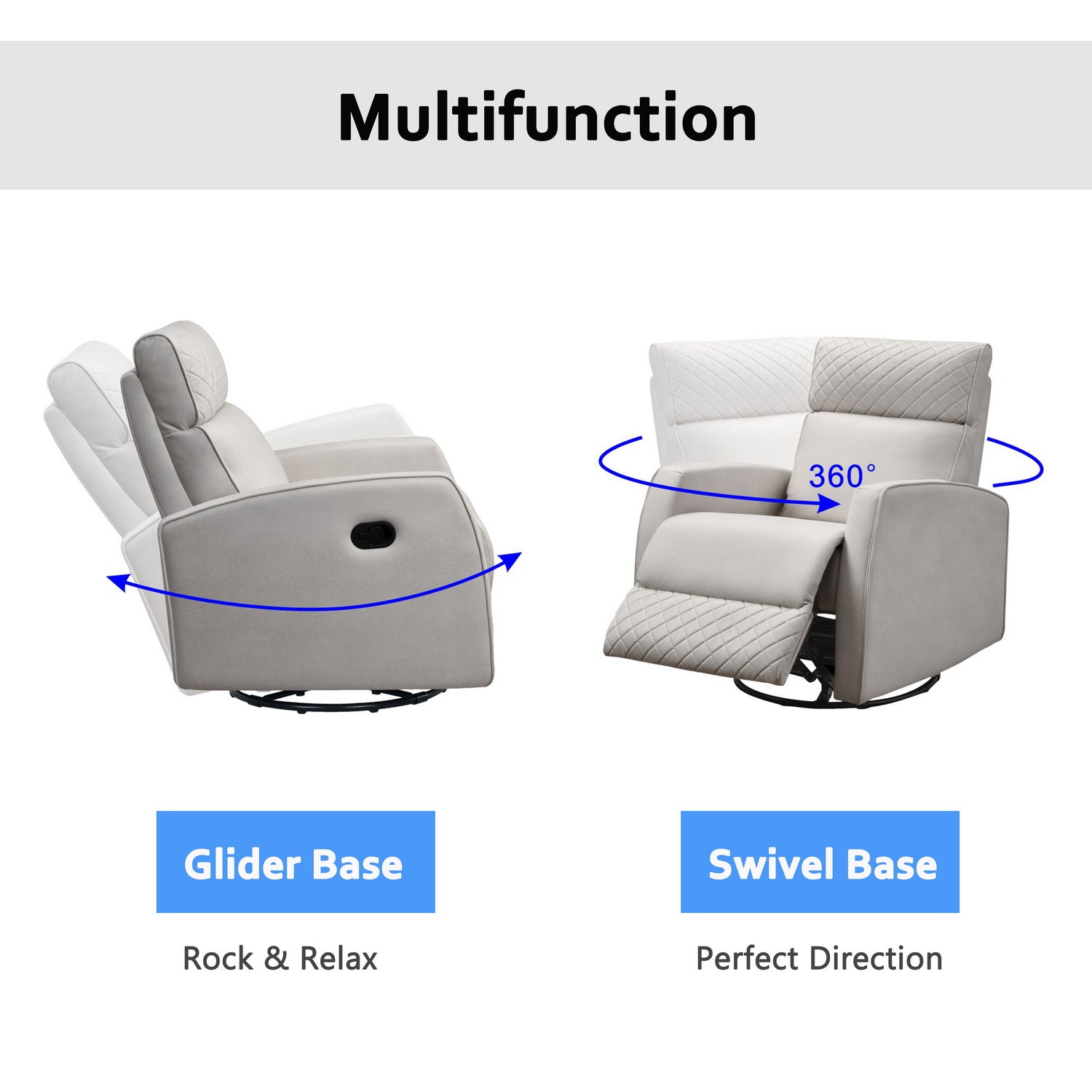 3.31" X 37.4" X 39.4" Cream Air Leather - Glider & Swivel Manual Recliner