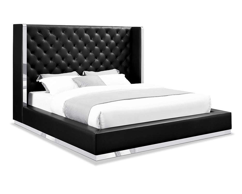 60" X 91" X 91" Black Faux Leather Bed King