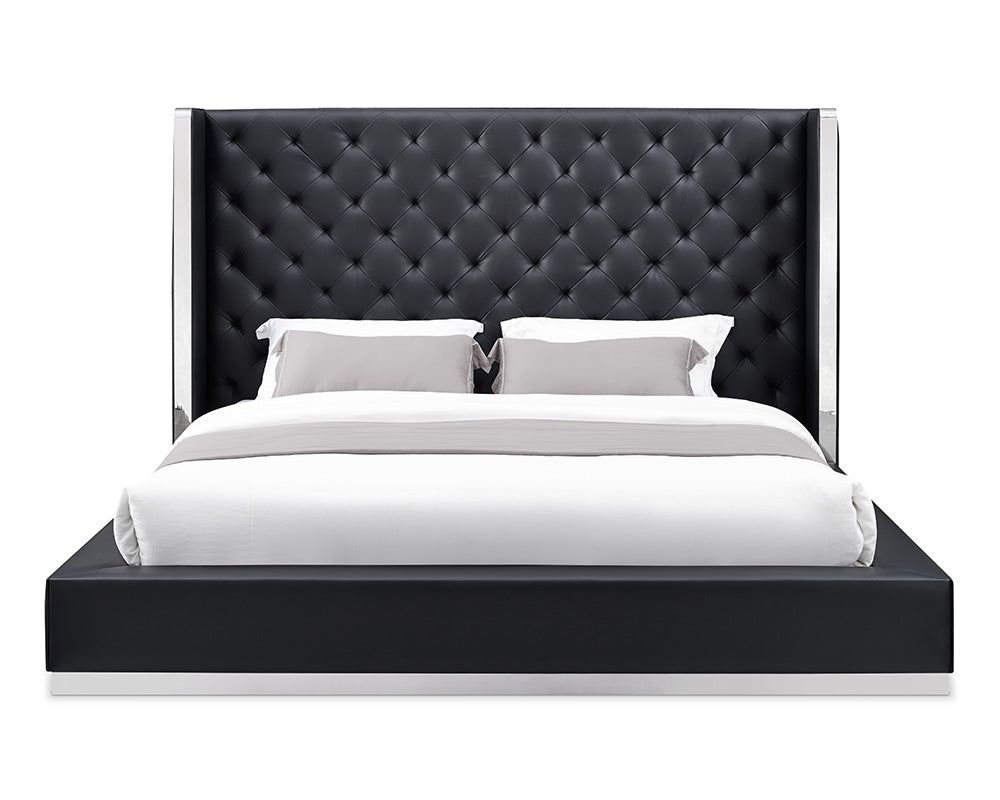 60" X 91" X 91" Black Faux Leather Bed King