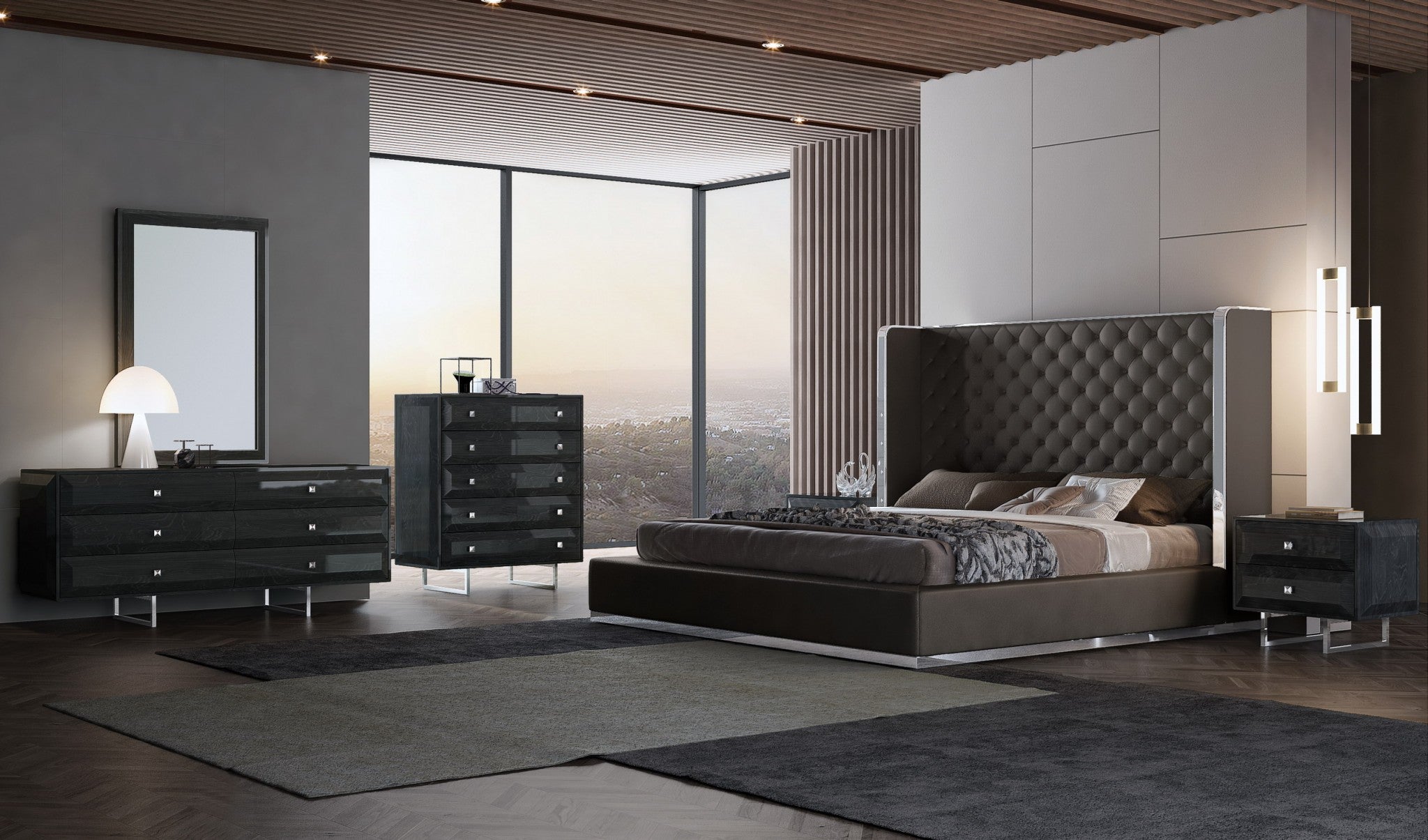 60" X 91" X 91" Dark Gray Faux Leather Bed King