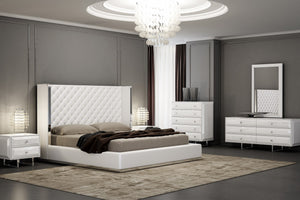 60" X 91" X 91" White Faux Leather Bed King