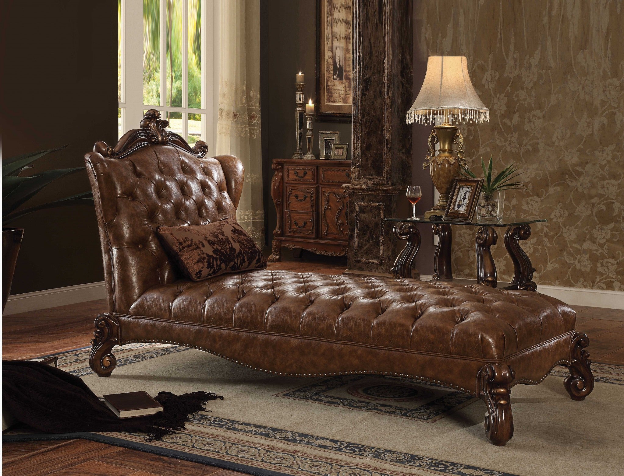76" X 41" X 49" Light Brown Wood Chaise & Pillow