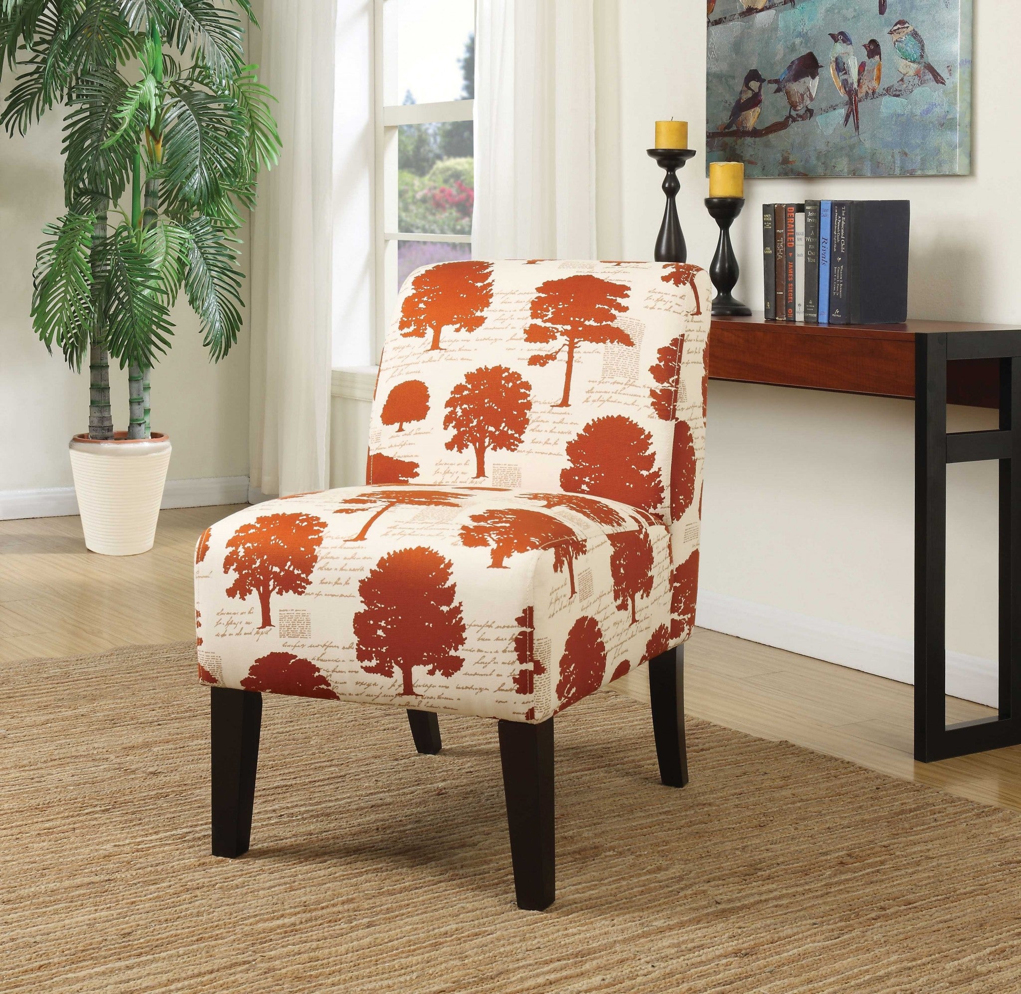 23" X 31" X 34" Tree Fabric Wood Accent Chair