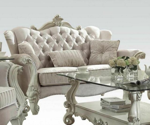 69" X 43" X 45" Ivory Velvet Loveseat W/3 Pillows
