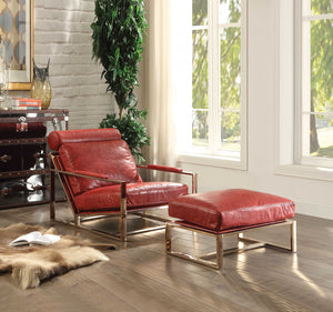 28" X 20" X 14" Antique Red Leather Ottoman
