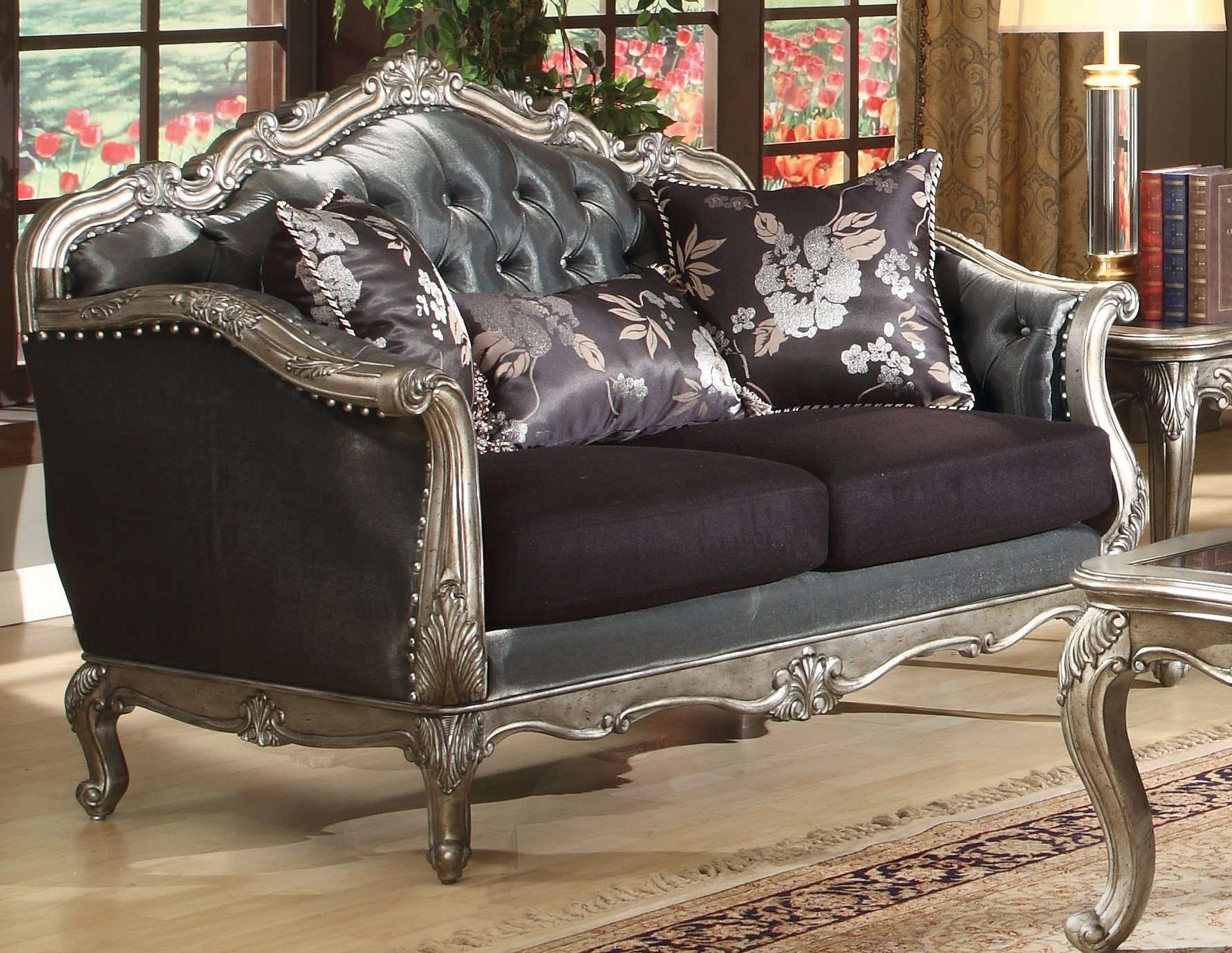 63" X 37" X 45" Silver Gray Fabric Loveseat W/3 Pillows