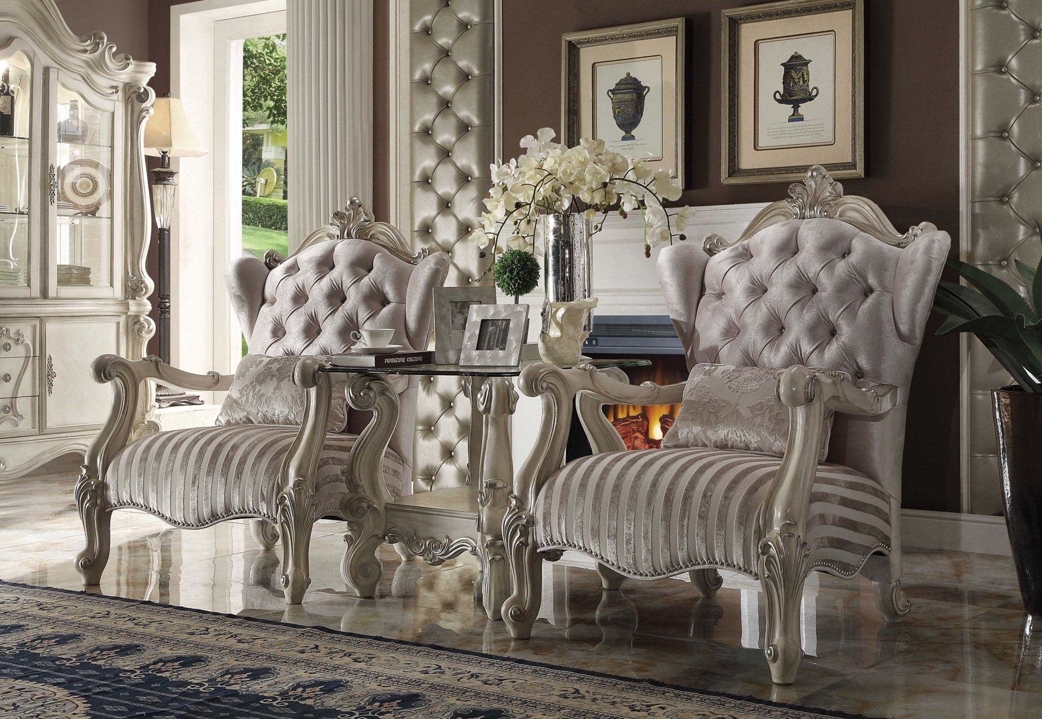 33" X 36" X 47" Ivory Velvet Chair & 1 Pillow