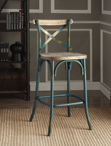 18" X 20" X 43" Antique Turquoise & Antique Oak Wood Bar Chair (1Pc)