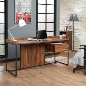 62" X 24" X 31" Walnut & Sandy Black Metal Desk