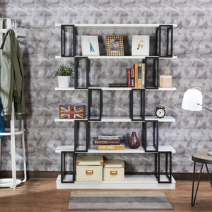 47" X 13" X 65" White & Black Wood Bookshelf