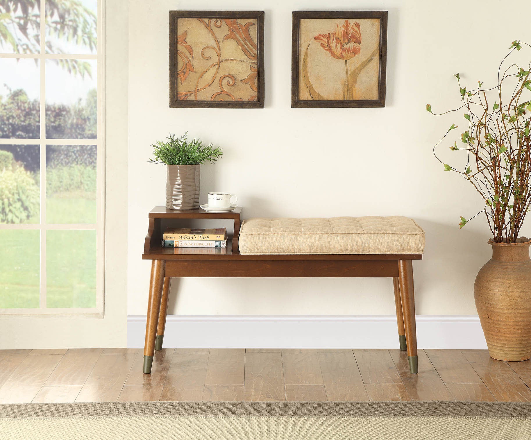 36" X 16" X 20" Beige Fabric Bench W/Storage