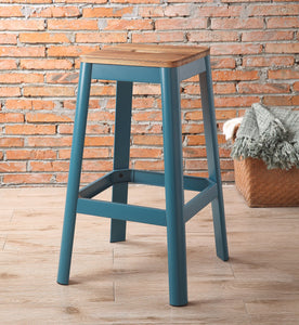 18" X 18" X 30" Natural & Teal Wood Bar Stool (1Pc)