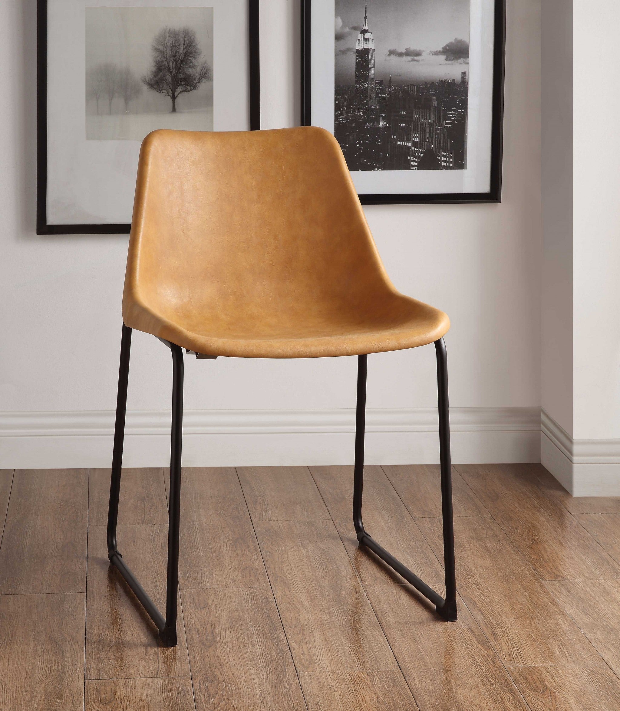18" X 21" X 28" Vintage Camel & Black Metal Side Chair (Set-2)