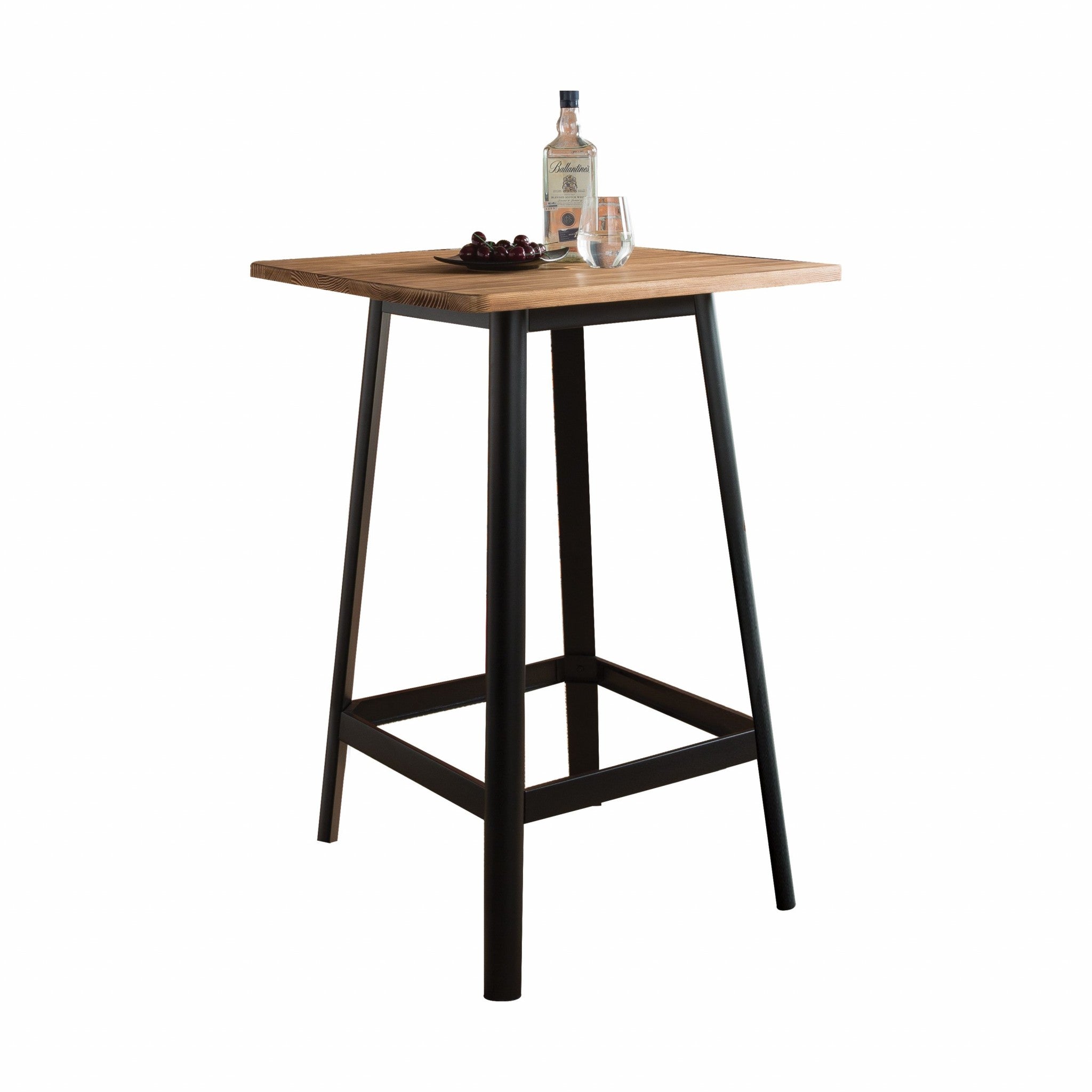 28" X 28" X 41" Natural & Black Wood Bar Table