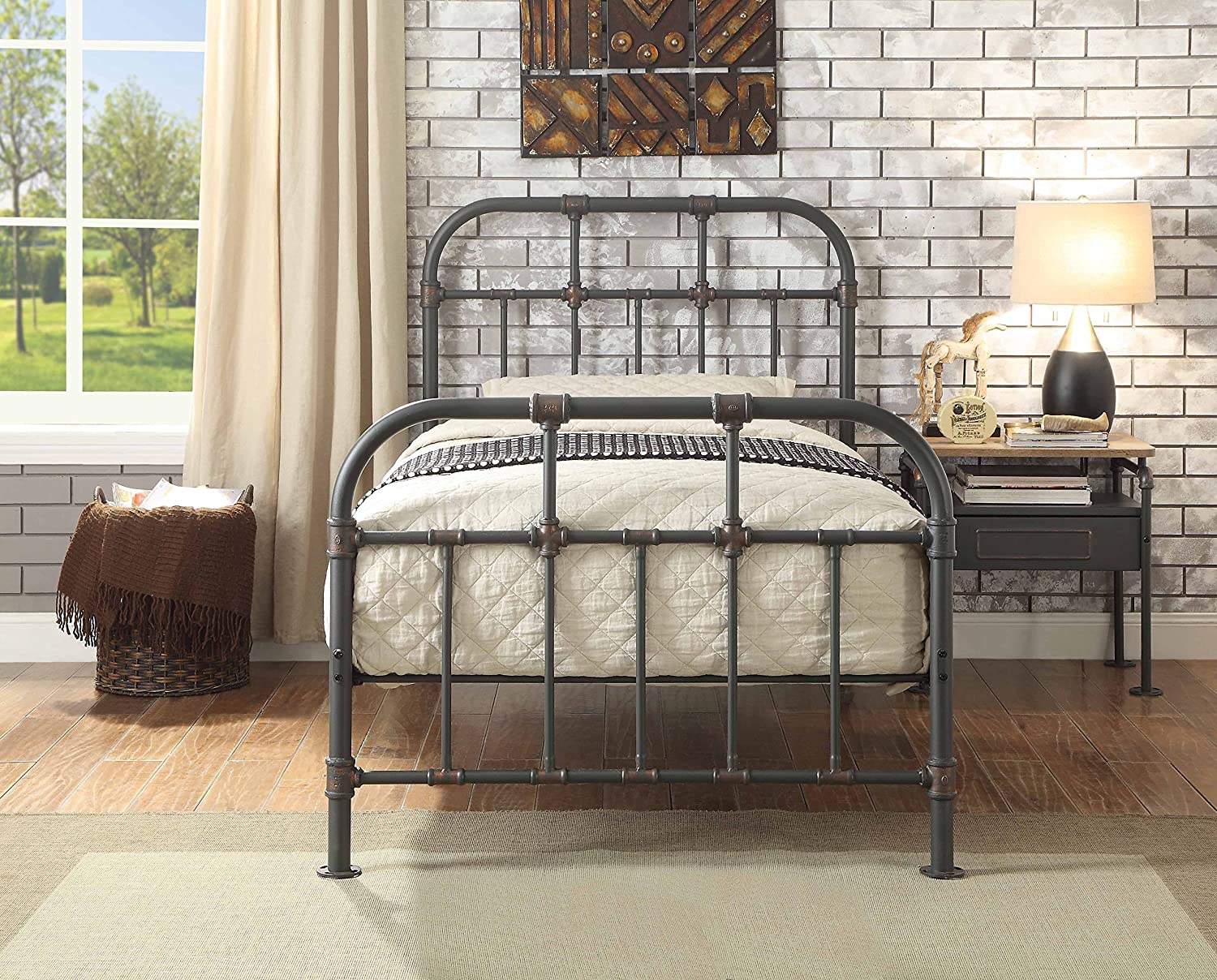 80" X 43" X 45" Sandy Gray Metal Twin Bed