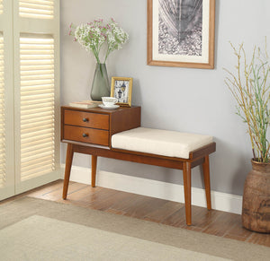 36" X 16" X 24" Honey Oak Fabric Bench W/Storage
