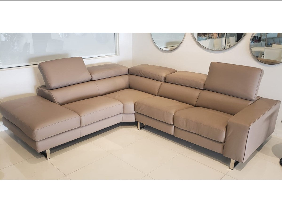 32" X 117" X 94" Tan Leather Large Sectional
