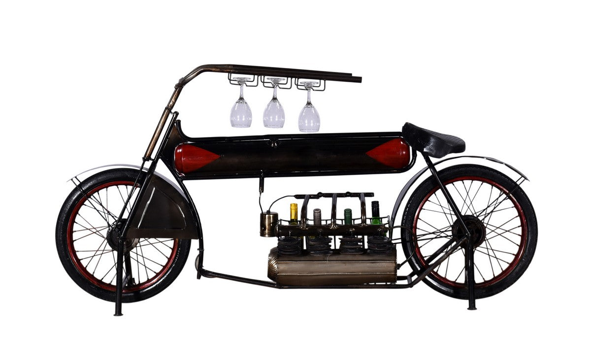 14" X 72" X 35" Black and Red Motorcycle Wine Rack