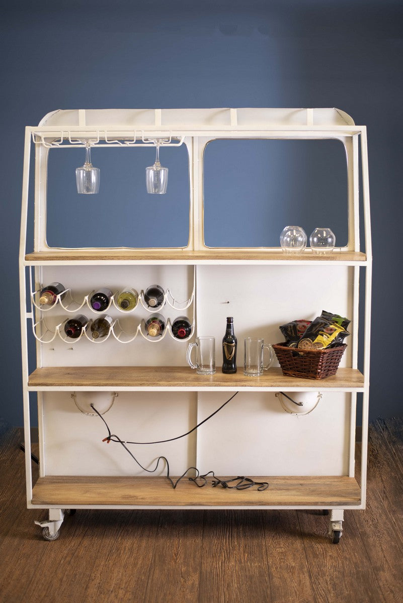 12.5" X 53.5" X 68.5" Yellow and White Peace Van Wine Bar