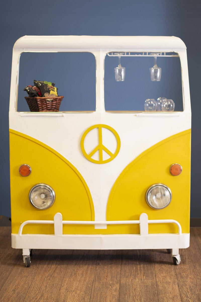 12.5" X 53.5" X 68.5" Yellow and White Peace Van Wine Bar