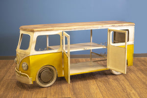 24" X 38" X 38" Yellow and White Peace Bus Wine Bar