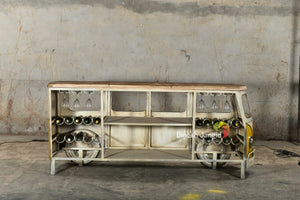 24" X 38" X 38" Yellow and White Peace Bus Wine Bar