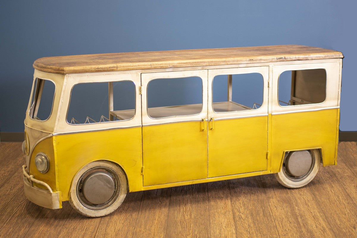 24" X 38" X 38" Yellow and White Peace Bus Wine Bar