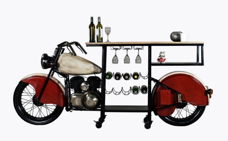 18" X 93" X 39" Red and White Motorcycle Wine Bar