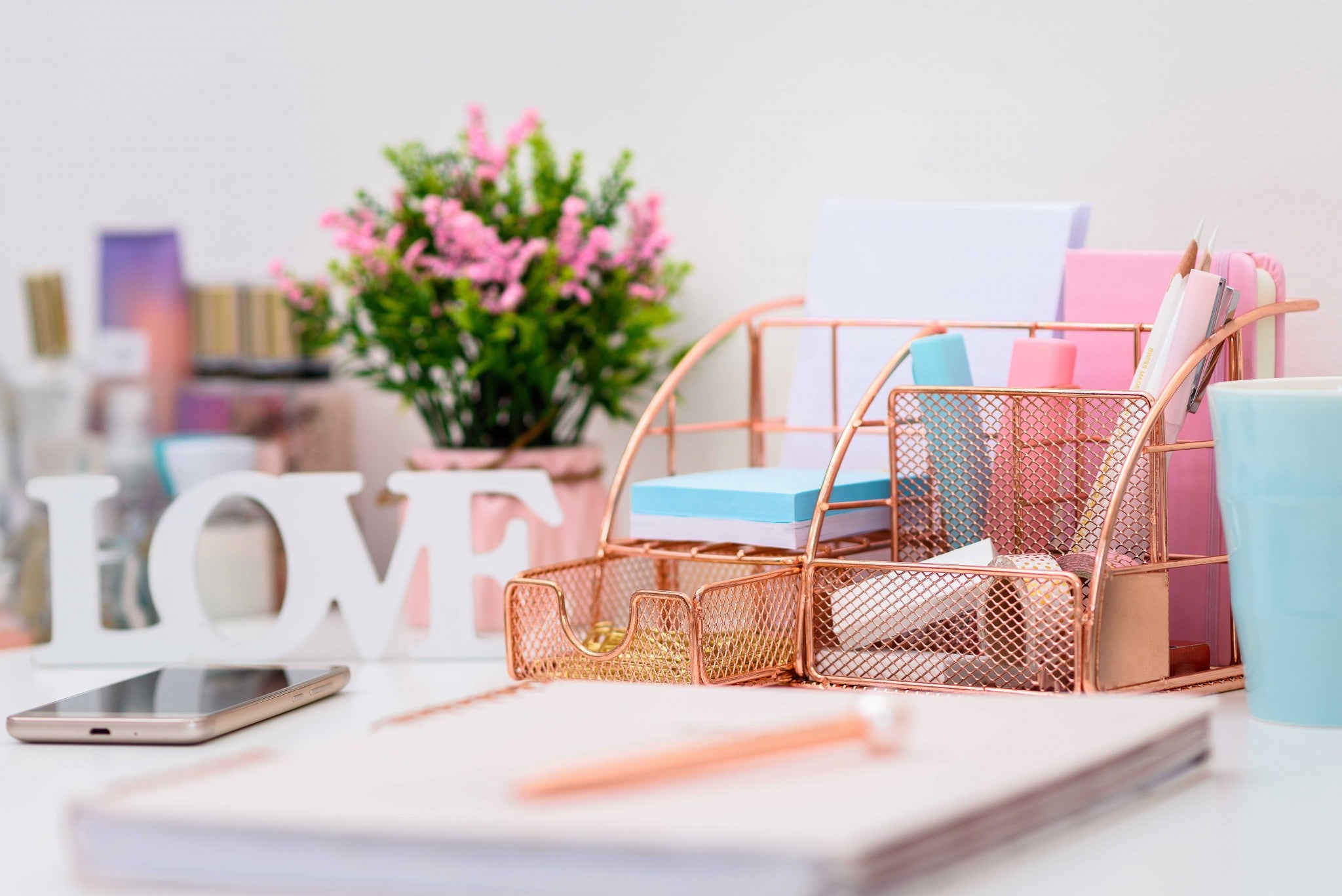 Stylish Rose Gold 6 Compartment Desk Organizer