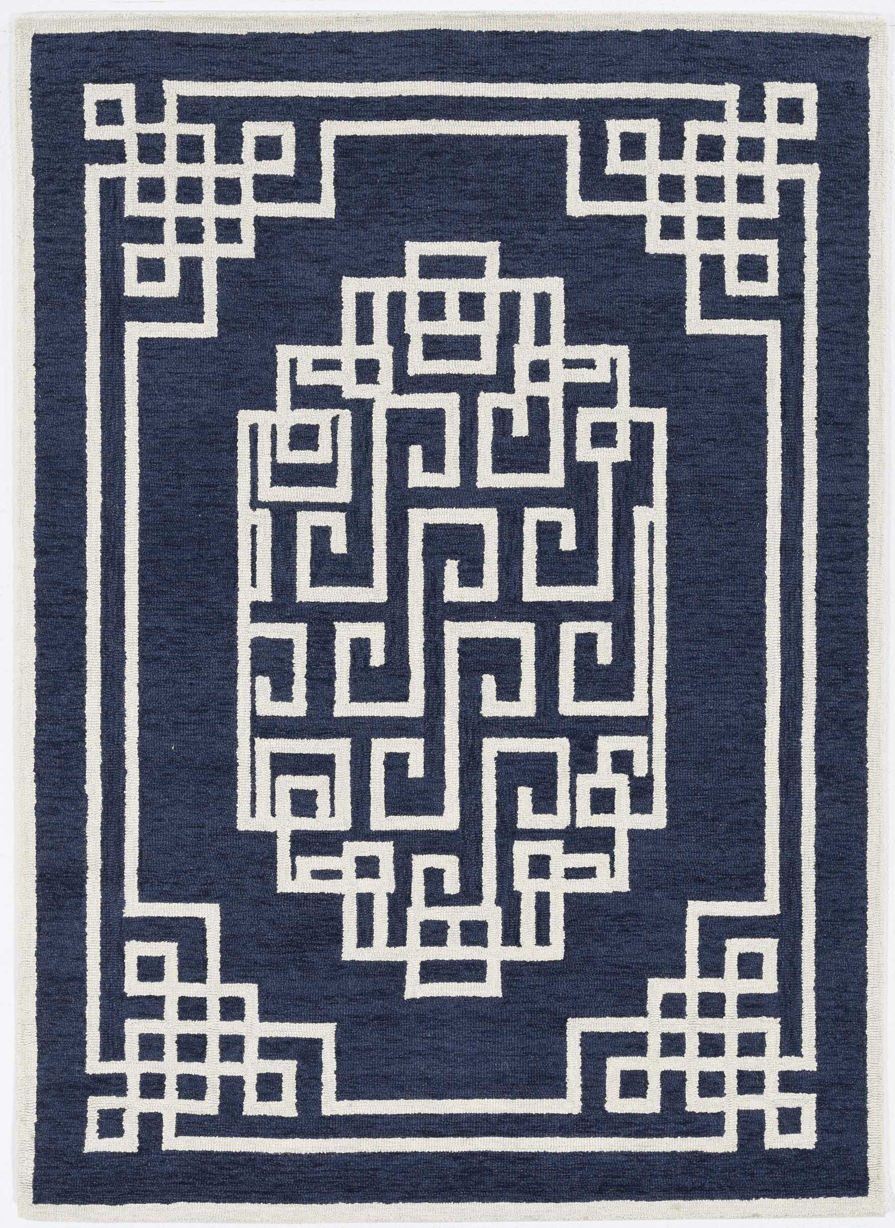 27" X 45" Navy Ivory  Wool Rug