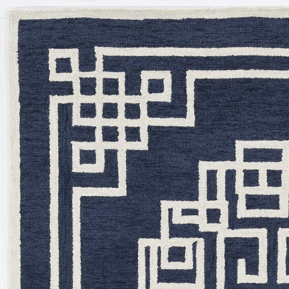 27" X 45" Navy Ivory  Wool Rug