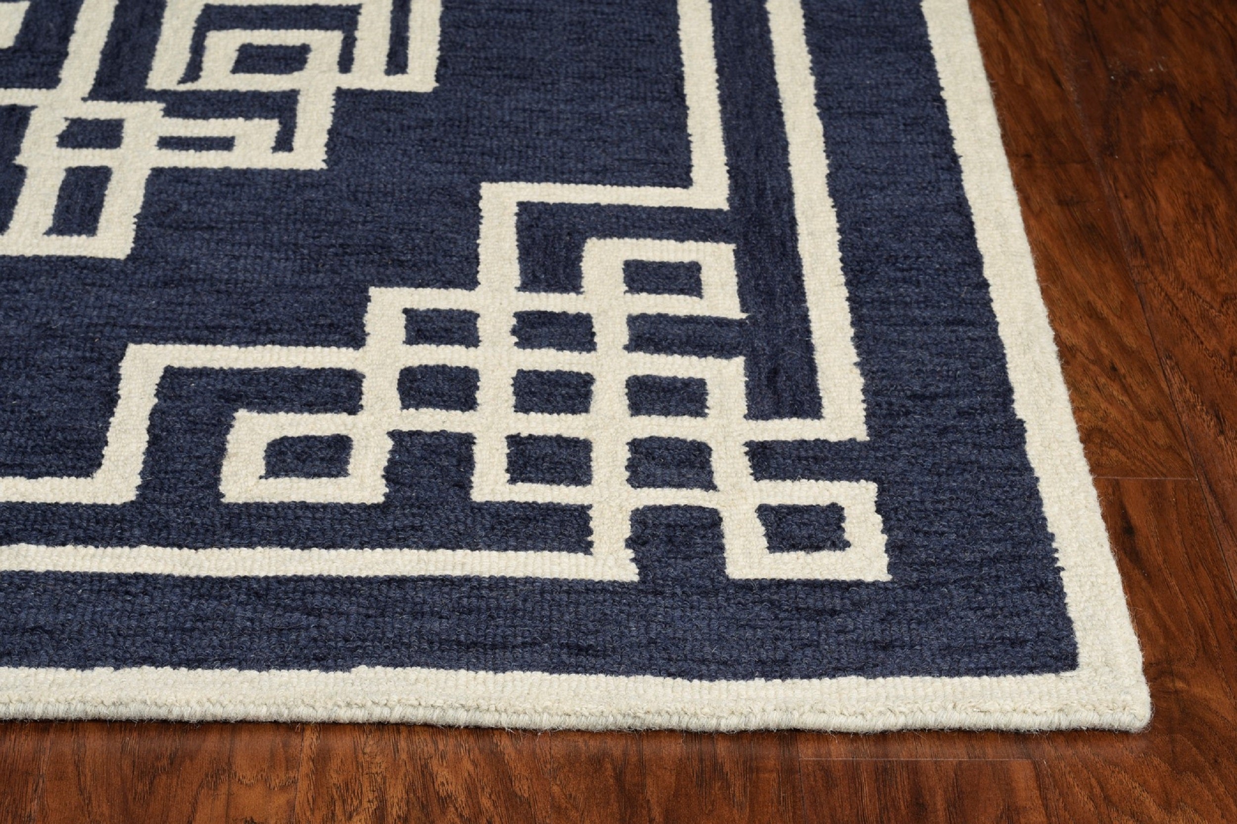 39" X 63" Navy Ivory  Wool Rug