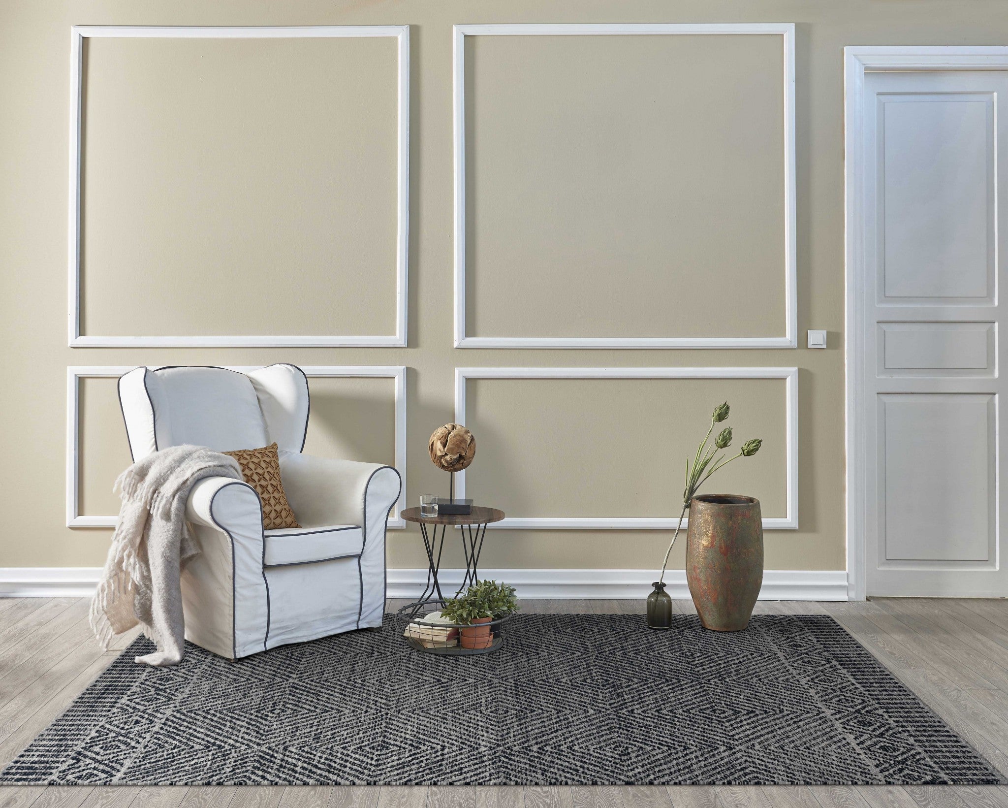 78" X 114" Grey or  Black Wool Rug