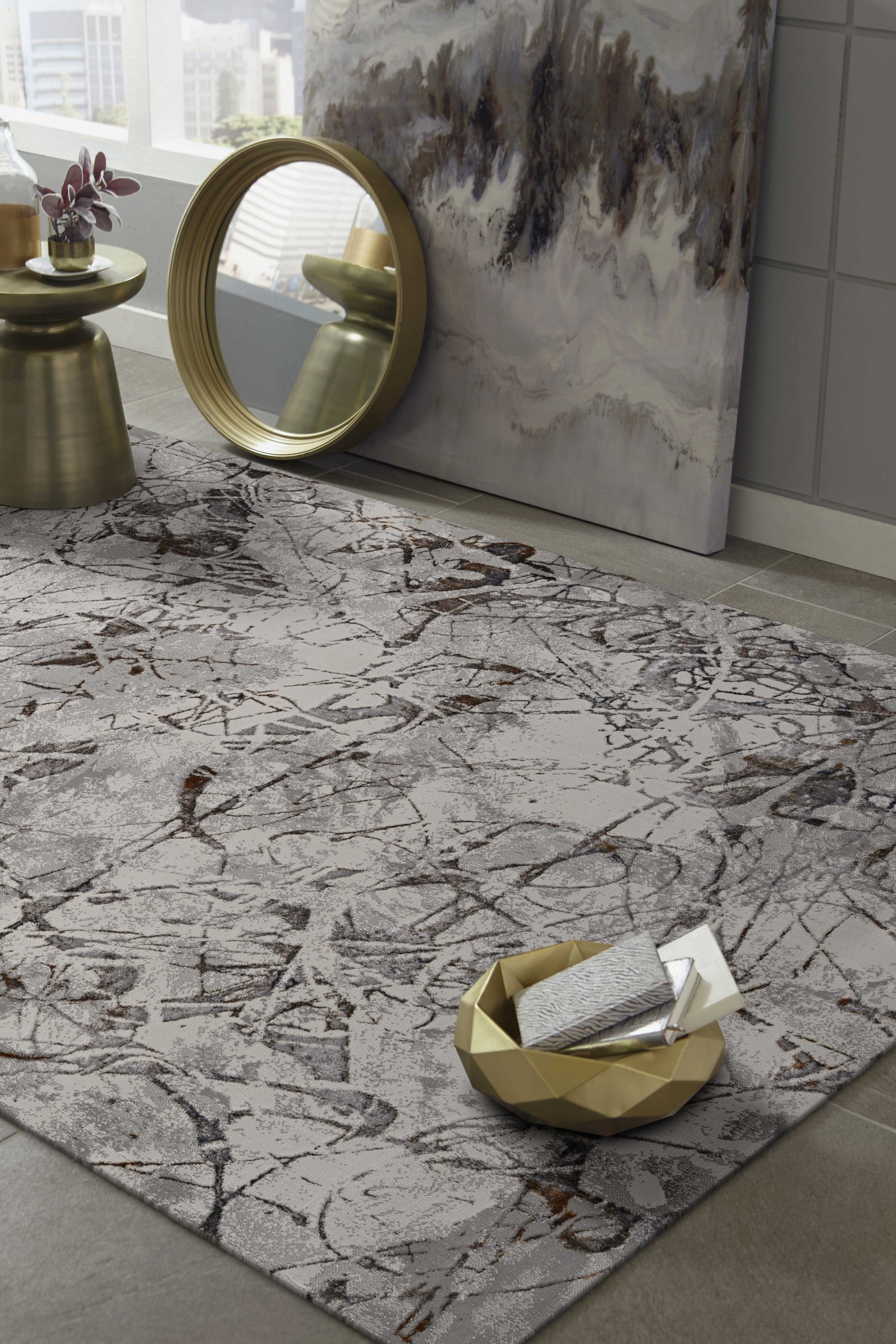 94" X 130" Ivory or Grey Polyester Rug