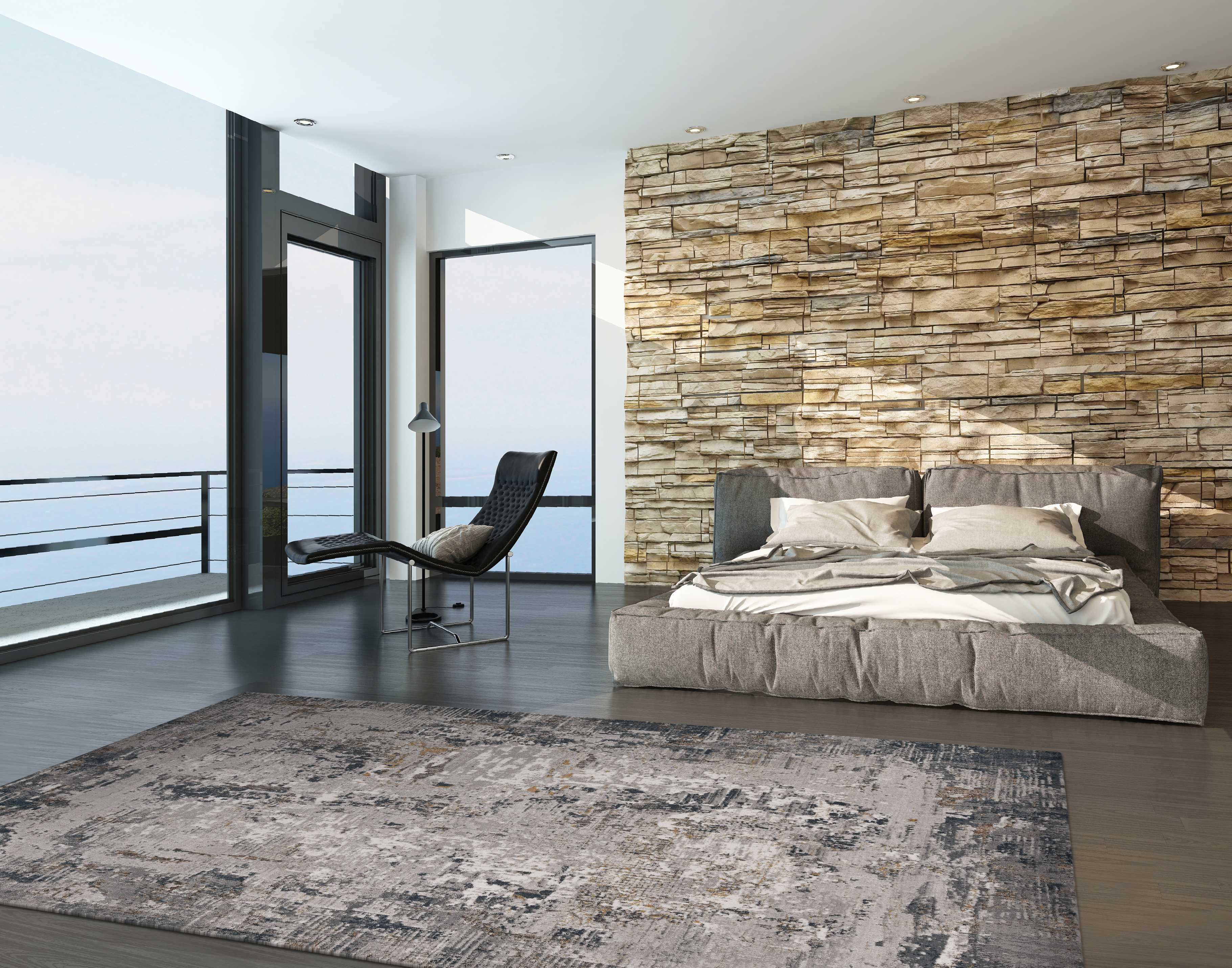 26" X 83" Grey Polypropylene and  Polyester Rug