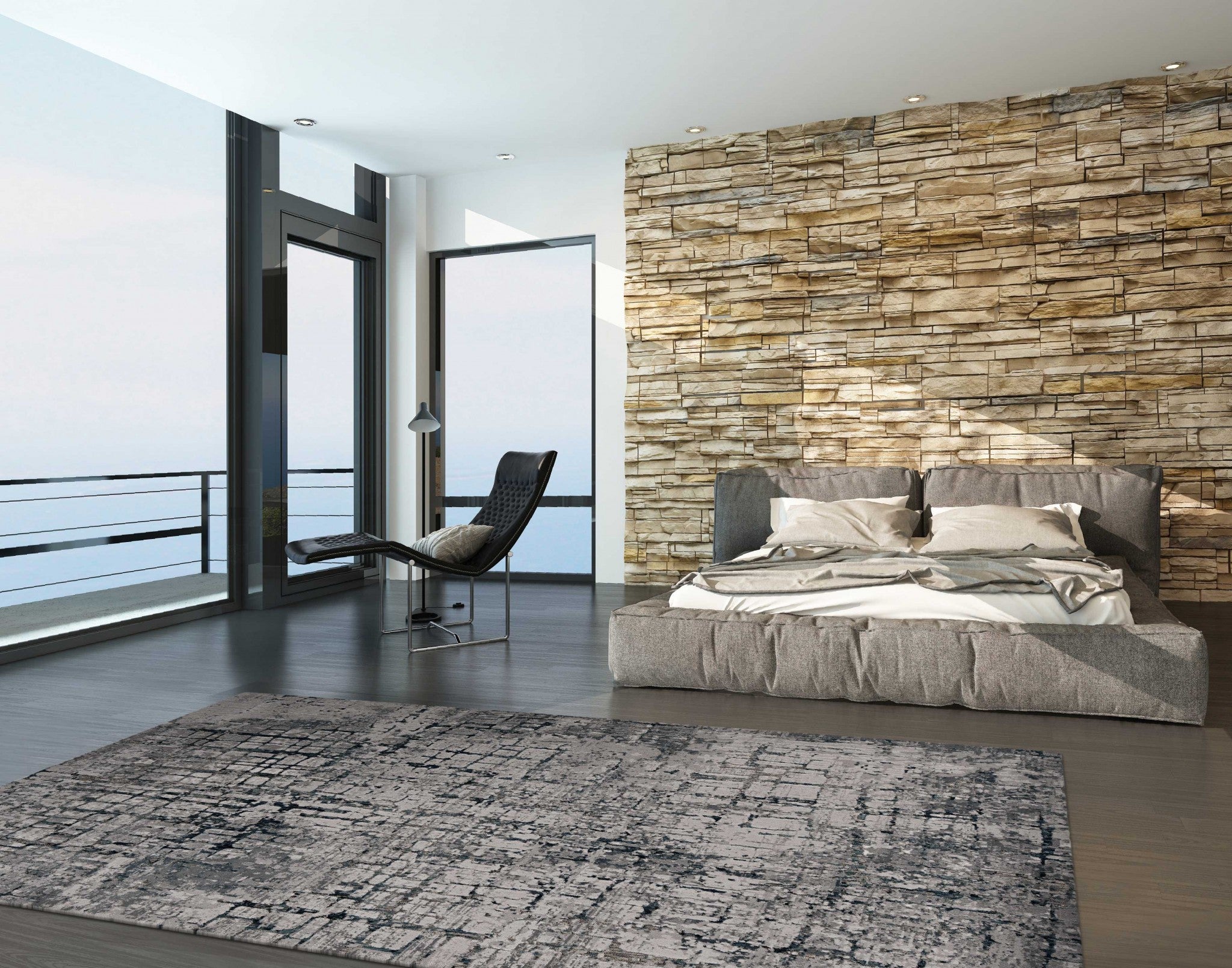 94" X 130" Ivory or Grey Polypropylene and  Polyester Rug