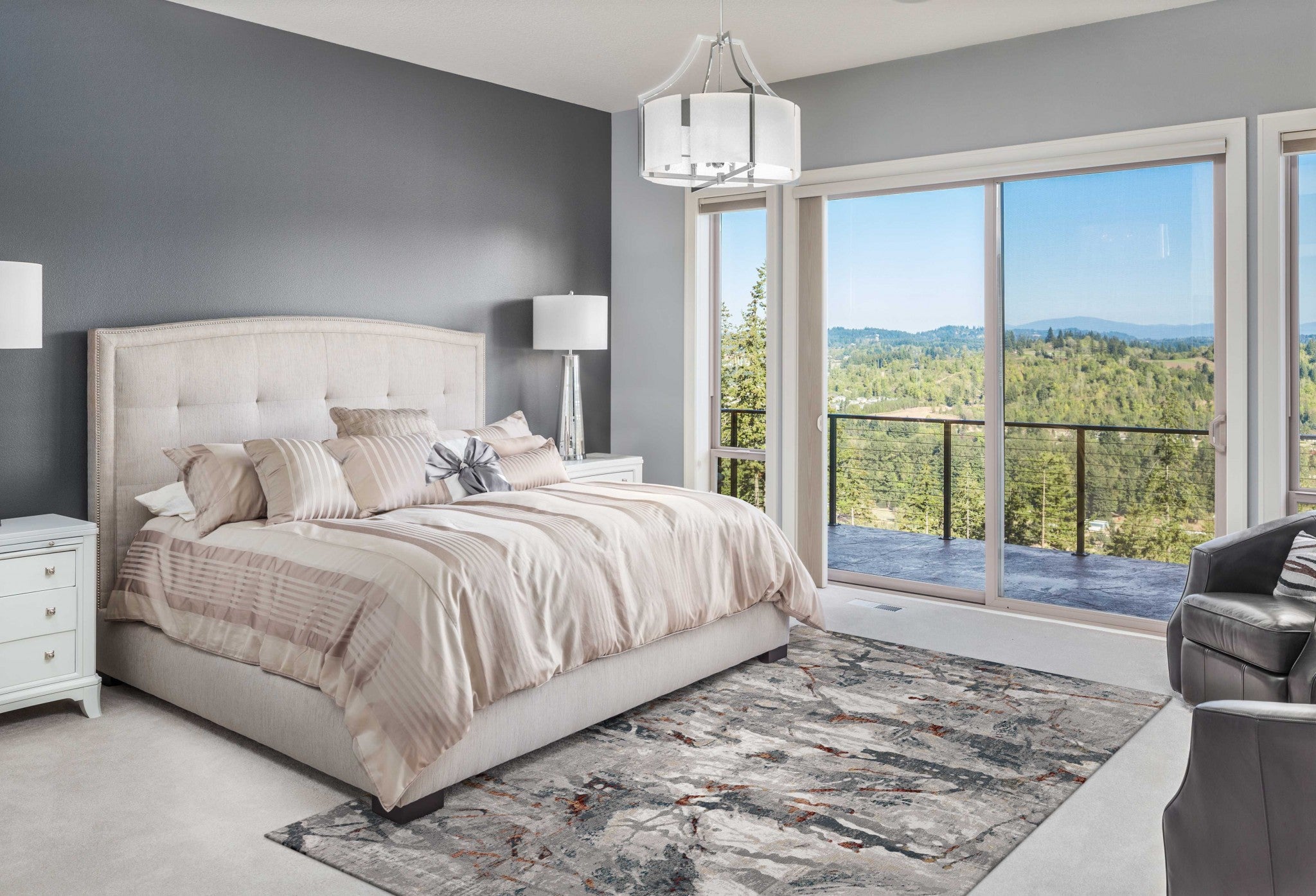 39" X 55" Grey or  Teal Polypropylene and  Polyester Rug