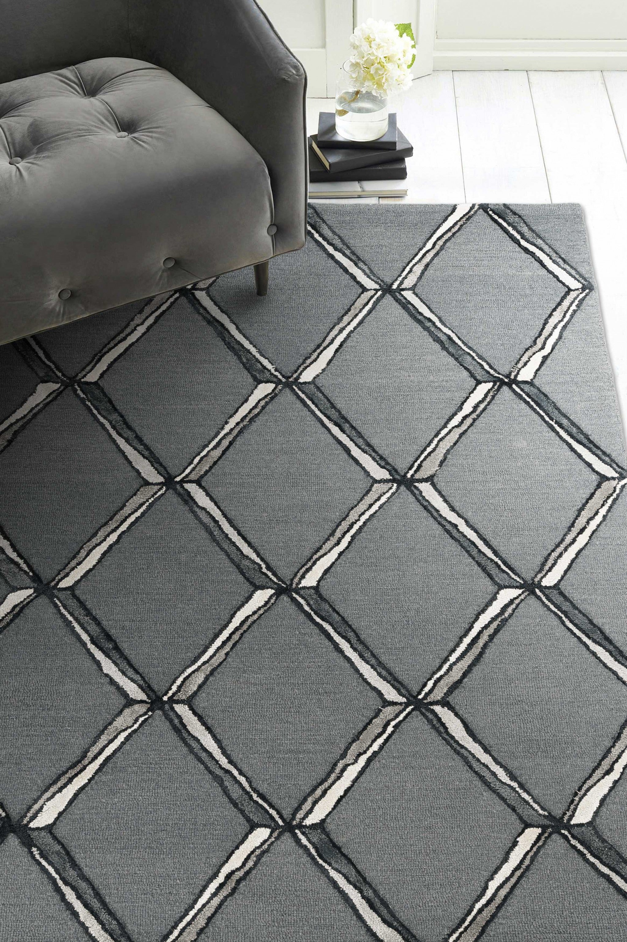 60" X 84" Charcoal or  Silver Wool or Viscose Rug