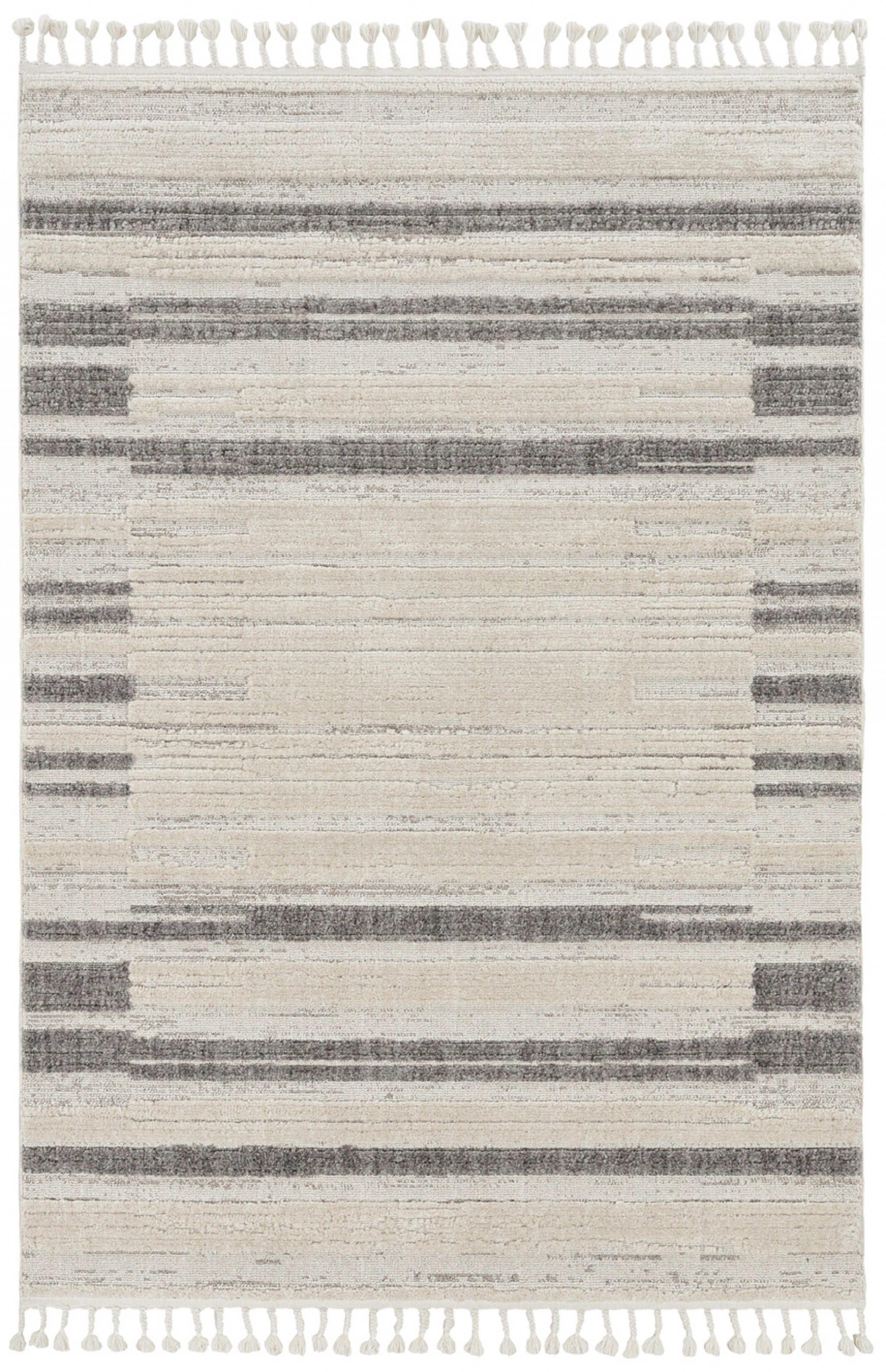 26" X 90" Ivory  Grey Polyester Rug