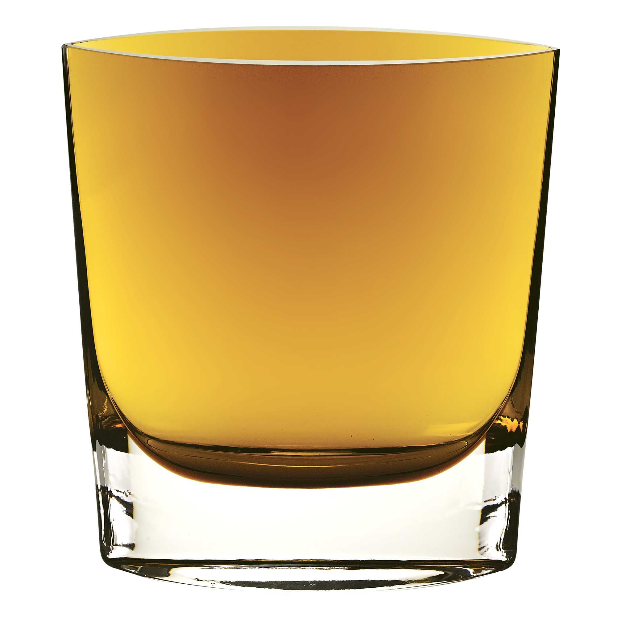 8" Mouth Blown Glass European Made Amber Pocket Shaped Vase