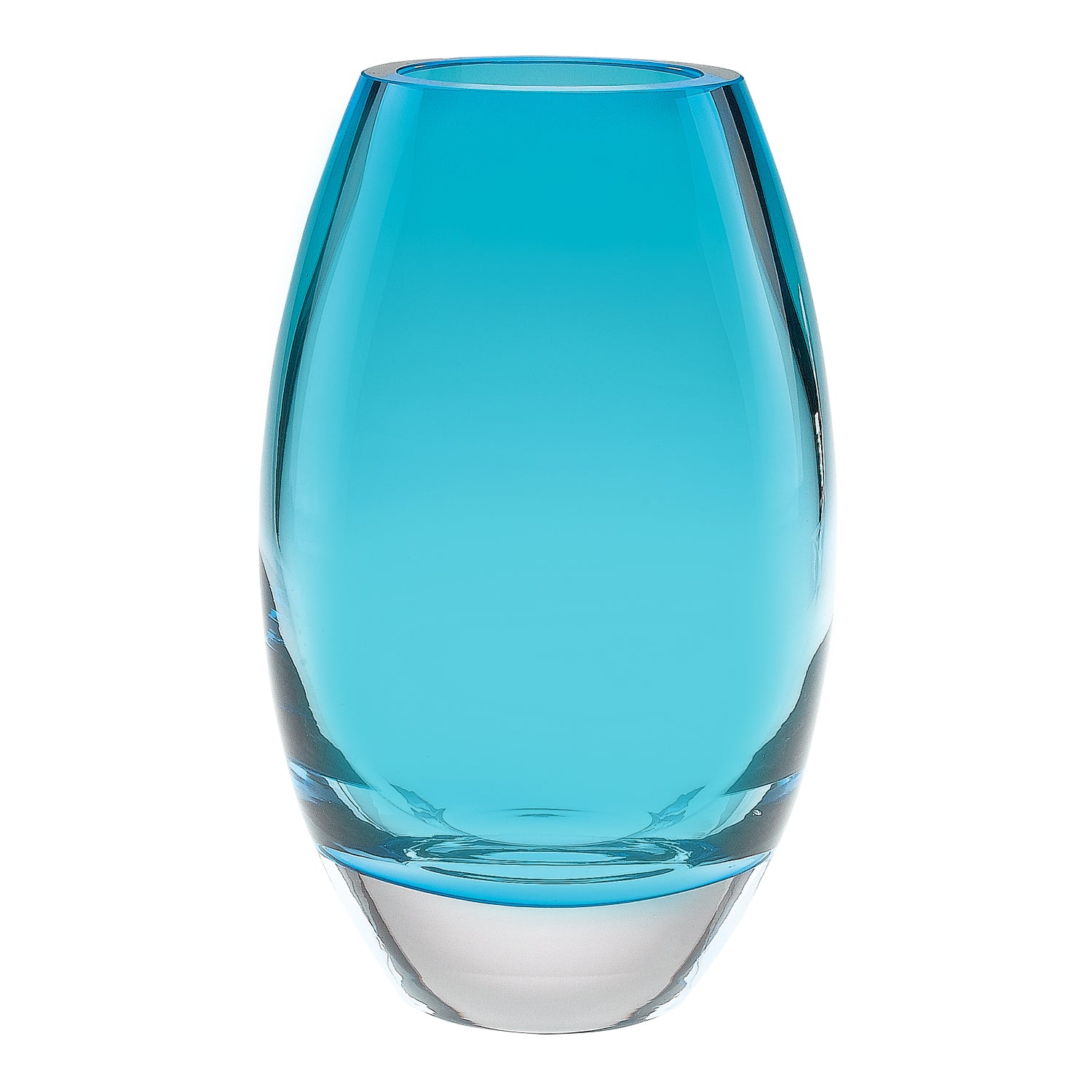 9" Mouth Blown Crystal European Made Aqua Blue Vase