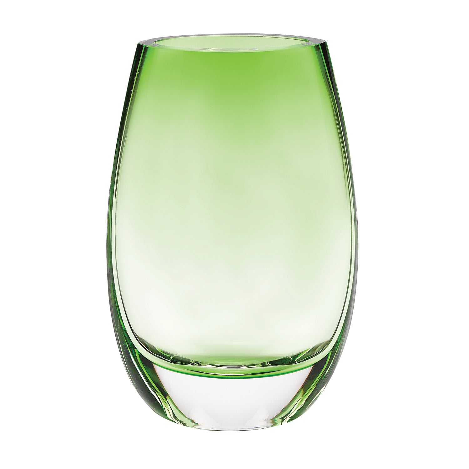 8" Mouth Blown Polish Oval Thick Green Walled Vase