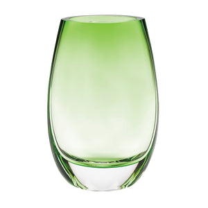 8" Mouth Blown Polish Oval Thick Green Walled Vase