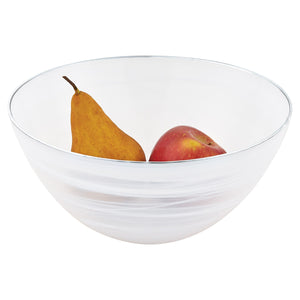 10" Hand Crafted White Silver Glass Fruit or Salad Bowl With Silver  Rim