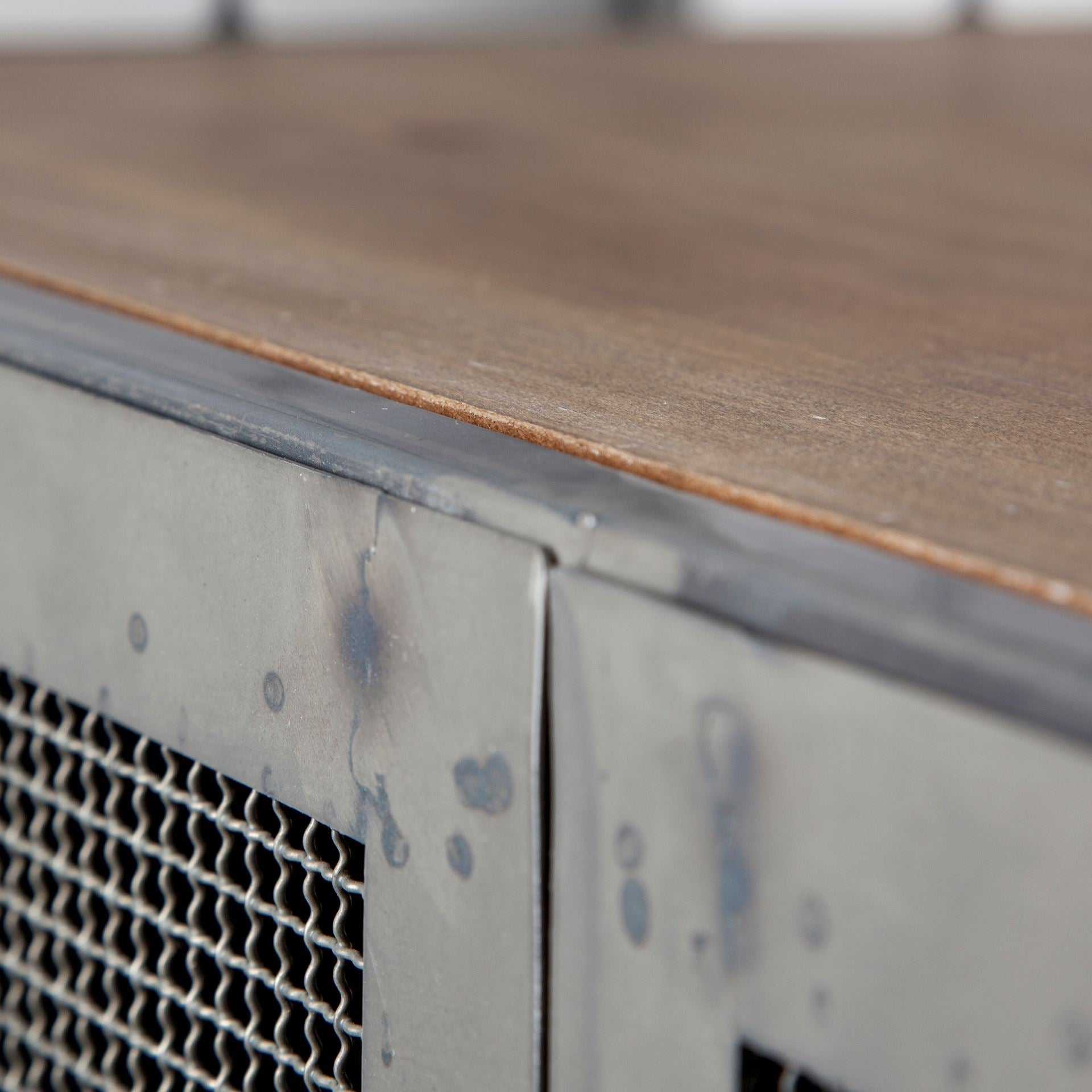 Rectangular Rustic Metal With Metal Door/Wood Top And Two Shelves Bar Cart